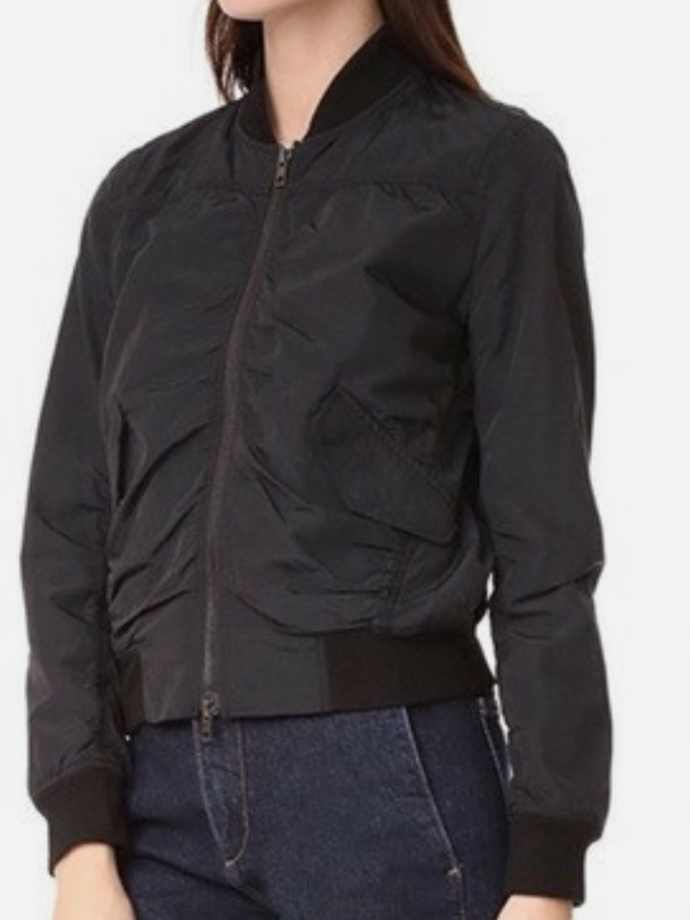 Vince Linen Blend Crop Women Bomber Jacket Black Size Small
